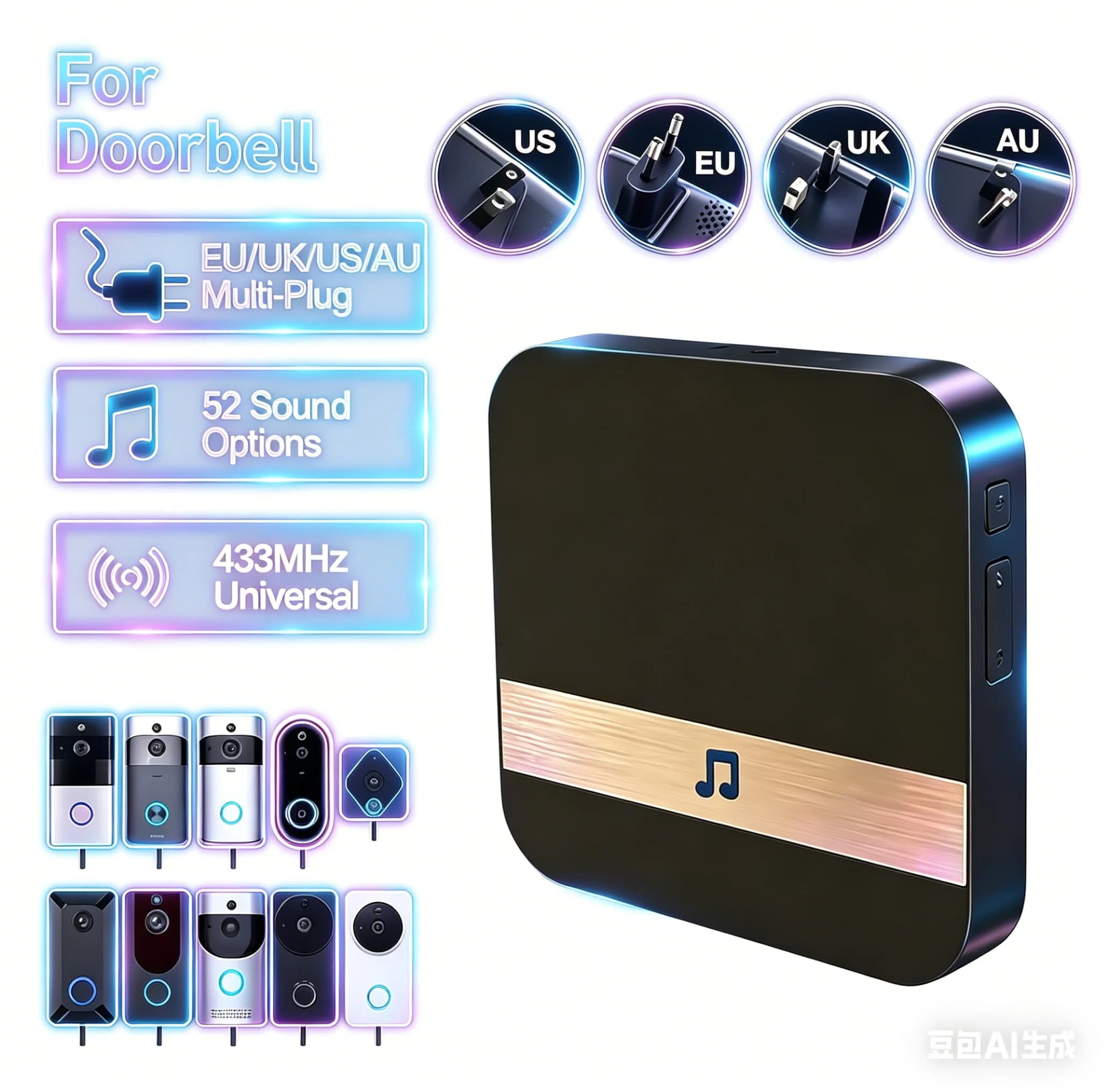 Campanello Wireless WiFi Universale RF 433Mhz AC 110-220V per Videocitofono