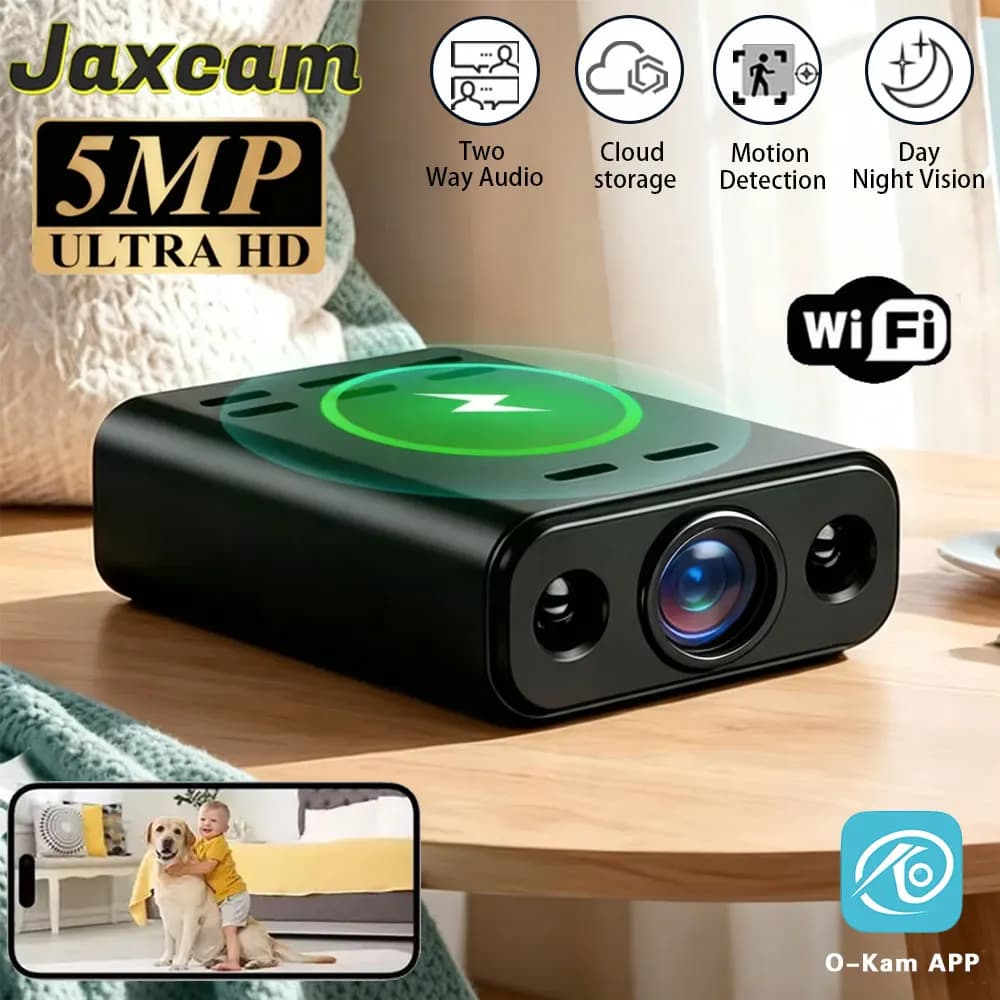 Telecamera di Sicurezza Mini da Interno 5MP, WiFi 2.4G, Audio Bidirezionale, Rilevamento Movimento, Visione Notturna, Monitor per Bambini, Videocamera di Sorveglianza