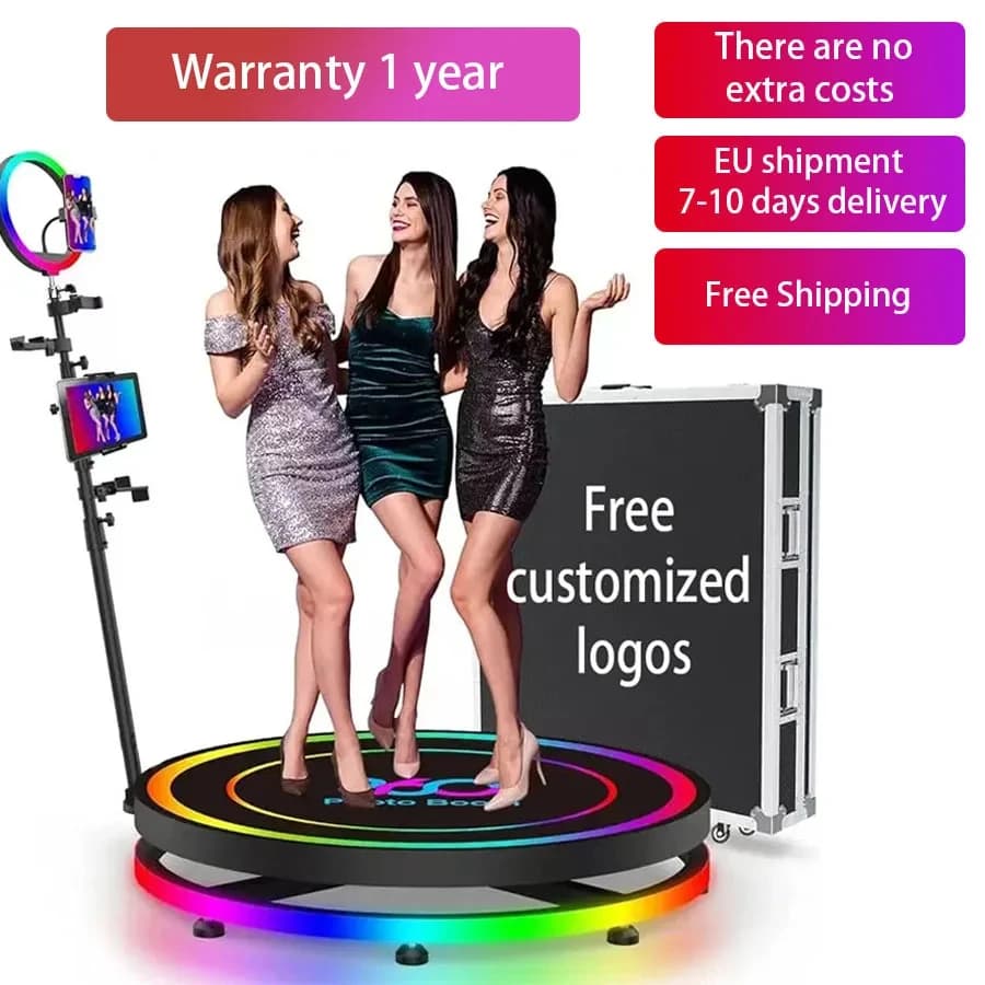 Cabina Fotografica 360° per Feste con Batteria Extra, Personalizzazione Logo, App Software per Controllo Remoto, Fotocamera Automatica Rotante a 360°