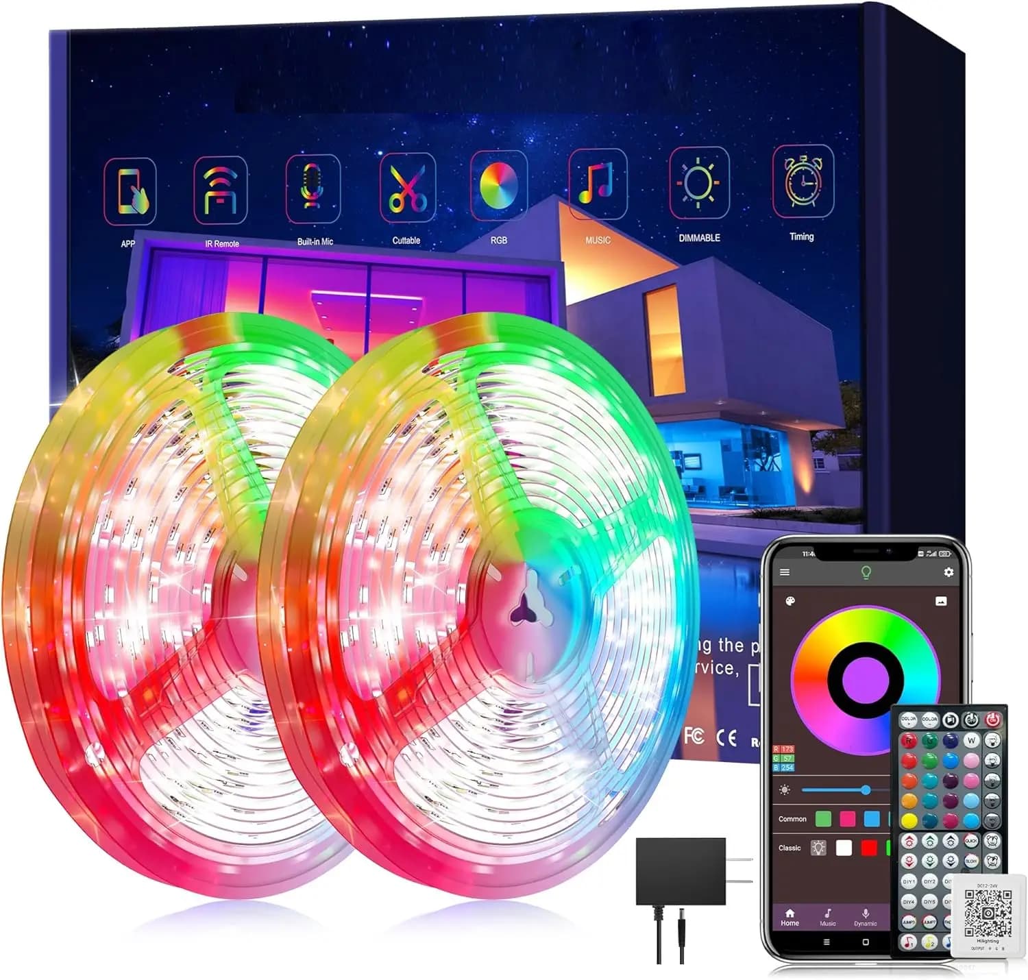 Striscia LED RGB da 250 piedi con telecomando e controllo tramite app, sincronizzazione musicale per camera da letto, cucina, decorazioni per feste