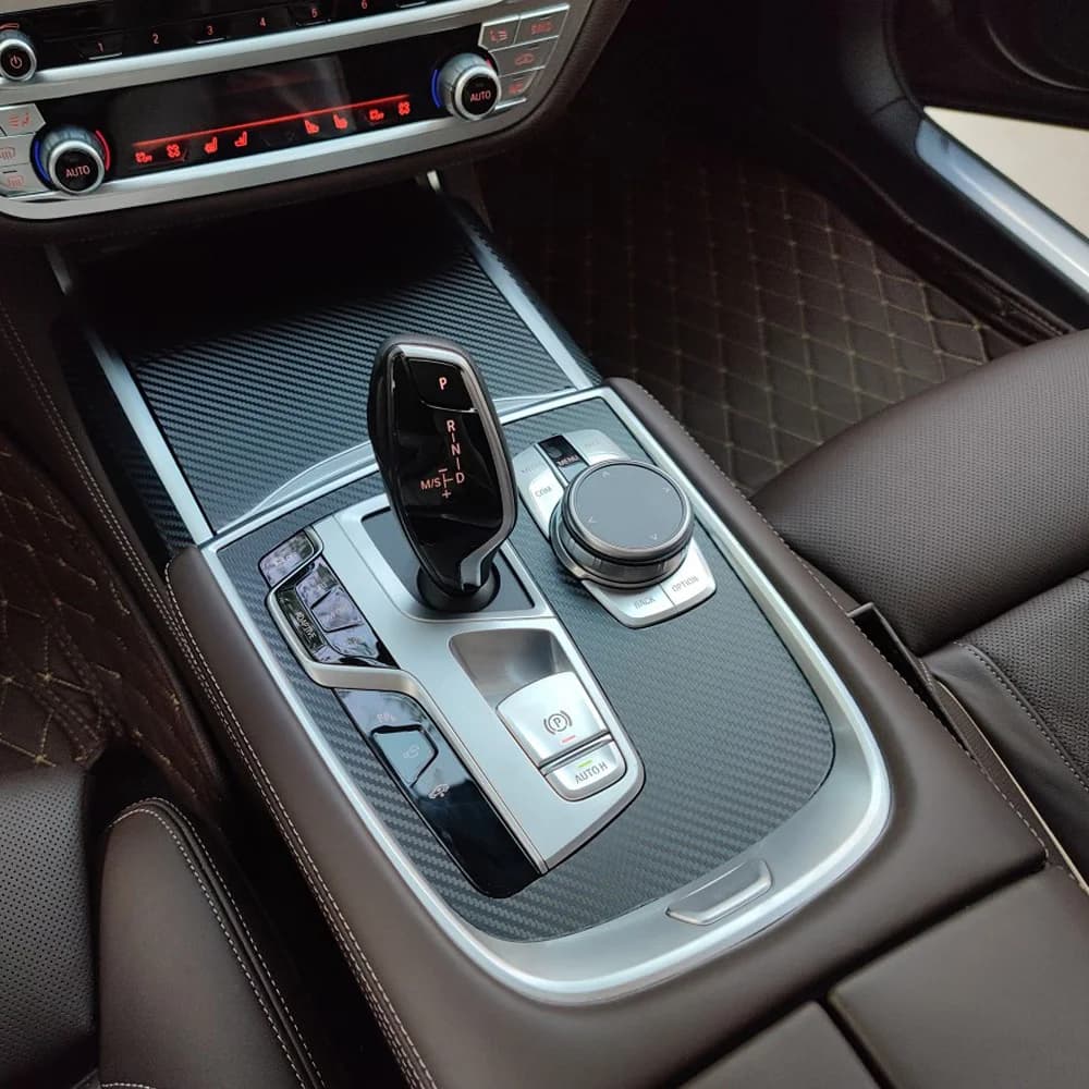 For BMW 7 Series G11 G12 2016 to 2022 Car Gear Panel Sticker Gear Box Protective Film Carbon Fiber Black Car Interior Sticke