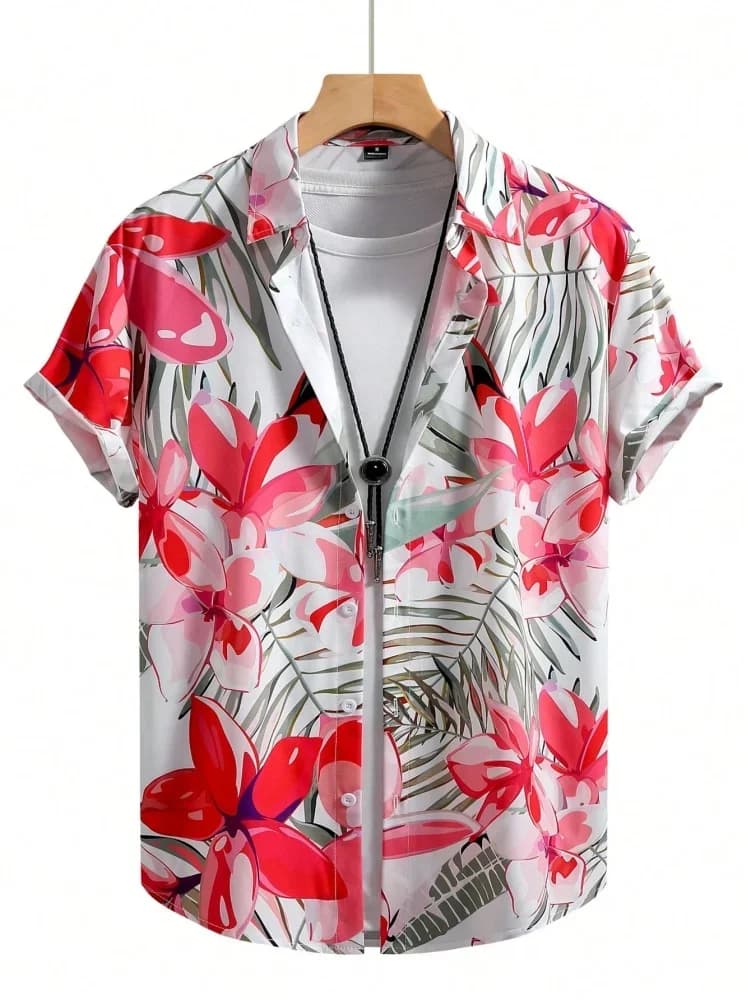 Hawaiian Style Fresh Coconut Print Men's Short-sleeved Fashion Shirt Men's Summer Outdoor Vacation Fashion Short-sleeved Shirt