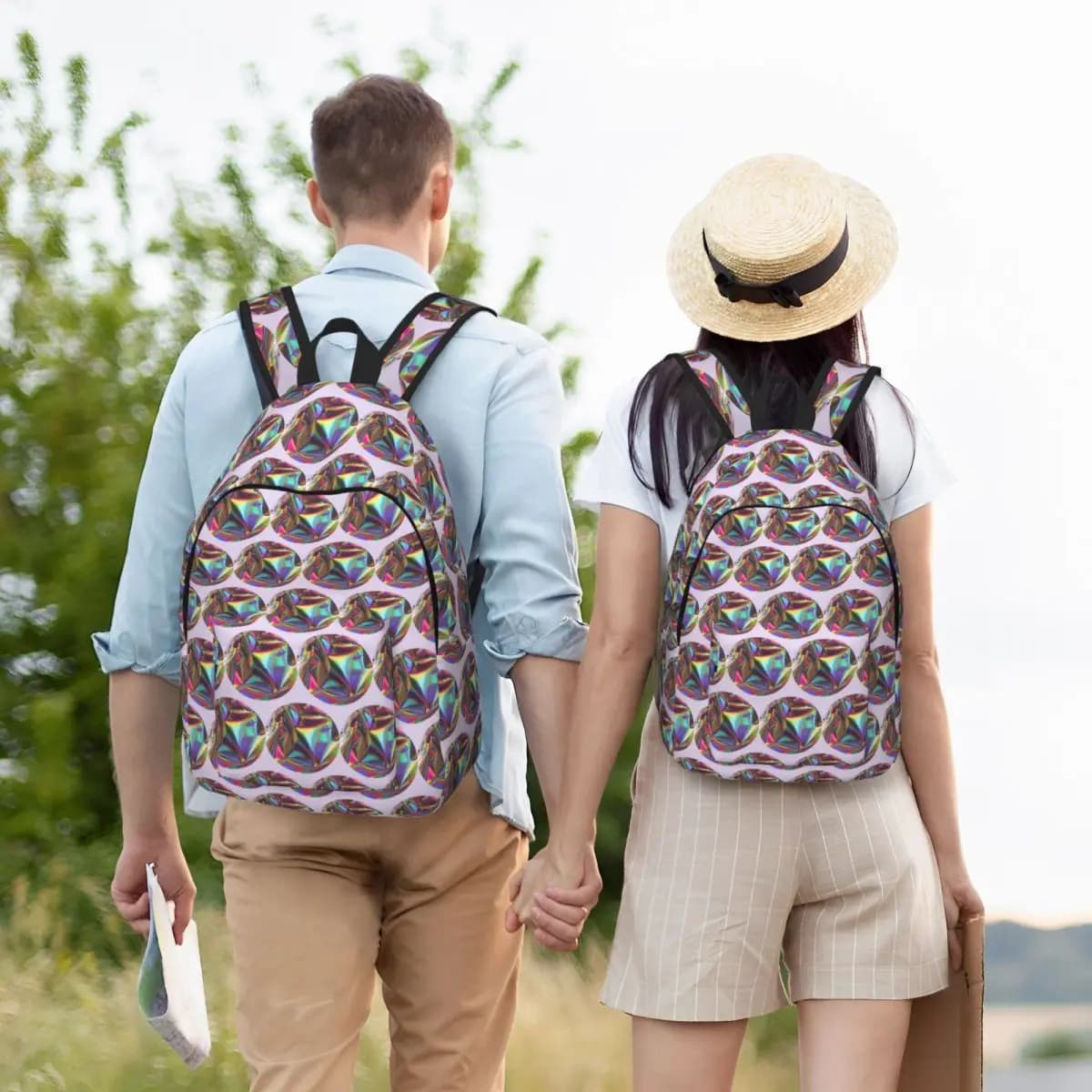 Zaino circolare iridescente brillante, borsa per libri per studenti, borsa da scuola per bambini, borse a tracolla per laptop per uomo e donna