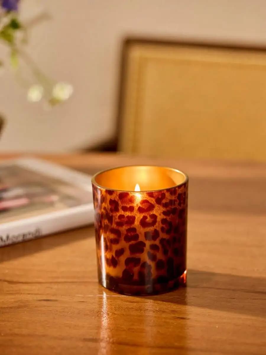Portacandele in Vetro a Forma di Coppa con Stampa Leopardata Cirelle, Candelabro in Vetro Nero con Gufo Dorato, Decorazione Romantica per Bar