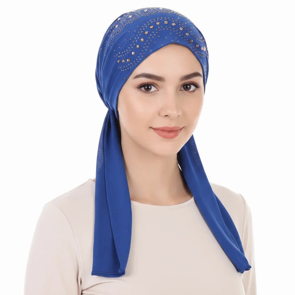 Solid Color Muslim Headscarf Hat Soft Elastic Breathable Women's Rhinestone Hijab Comfortable Stretchable Rhinestone Hijab Caps