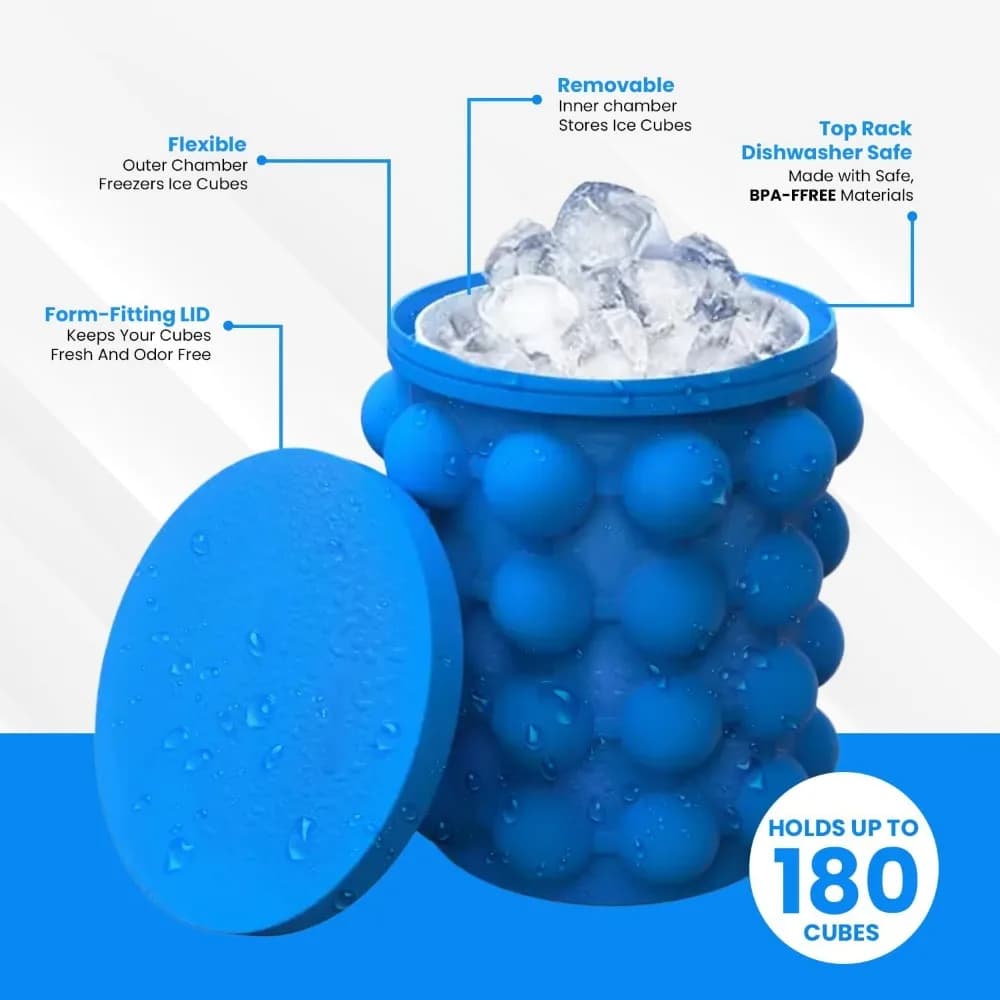 Stampo per Cubetti di Ghiaccio 2 in 1, Vassoio per Ghiaccio Grande in Silicone, Secchiello Portatile per Bevande Congelate, per Whisky, Birra, Utensili da Cucina