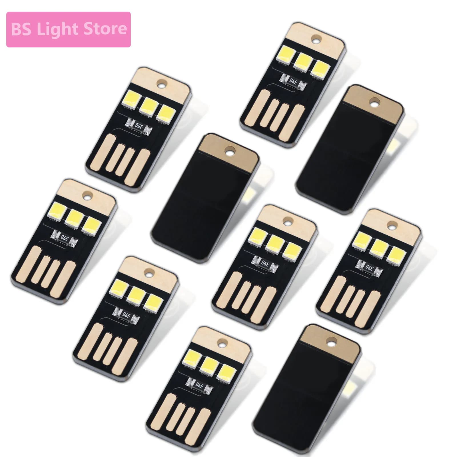 10 pz USB LED Portachiavi Chip DC5V Torcia a luce forte Mini Ultra-sottile Tenda da campeggio Luce notturna Accessori portatili
