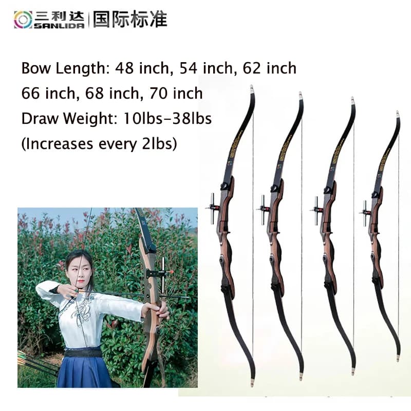 SANLIDA Noble Wood Recurve Bow Set 66" 68" 70" Takedown Bow12-38lbs Right/Left Hand Junior competition Archery Adult Youth Shoot
