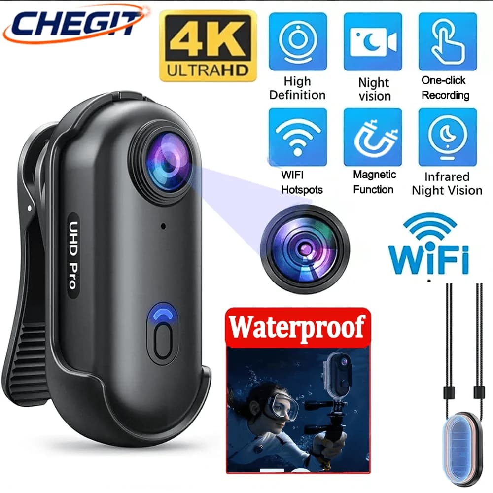 4K 1080P Mini Camera for Body, Helmet, Handlebar, Motorcycle, Road Sports, with Battery, Full HD, Sports Action, Wi-Fi, Model H88