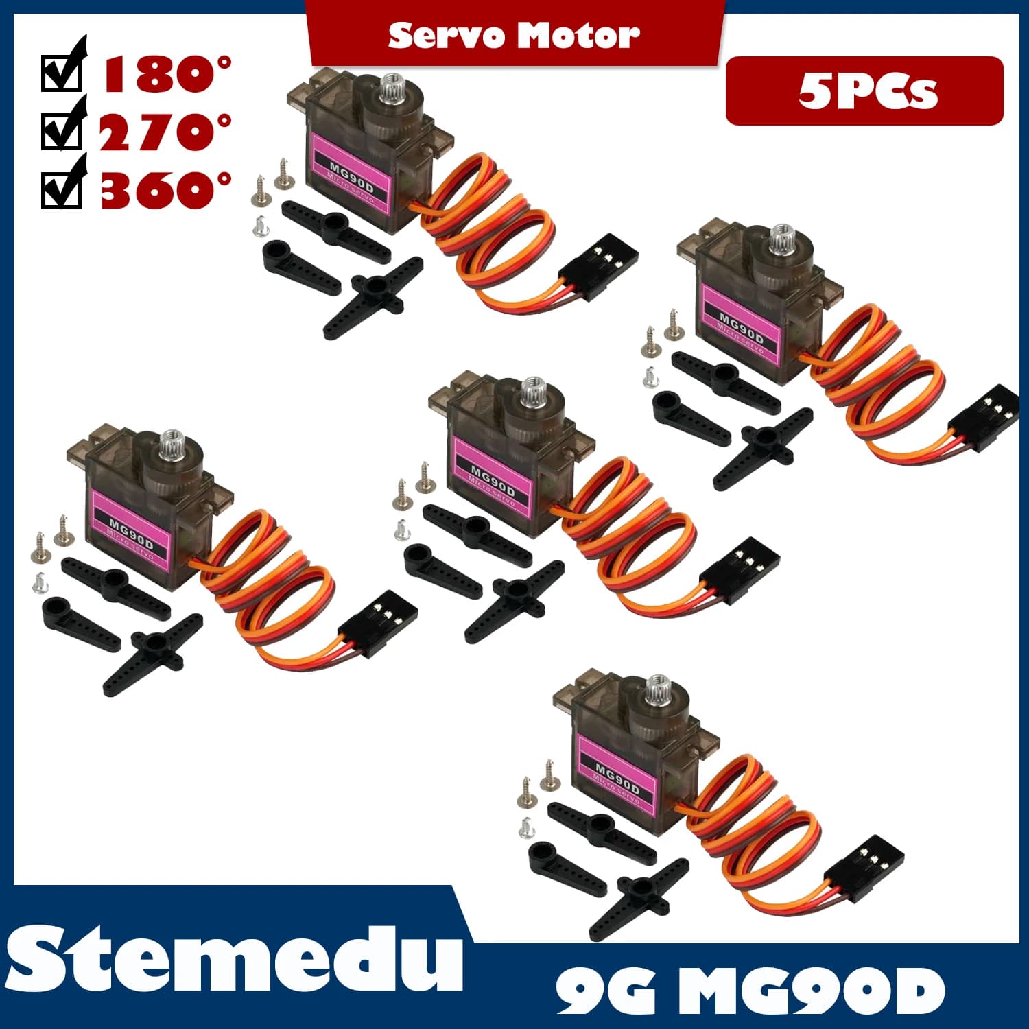 5 pz MG90D 9g Micro Servo Motore Mini Aggiornato Ingranaggi In Metallo Per RC Auto Elicottero Aereo 450 Giocattoli FAI DA TE 180/270/360 Gradi