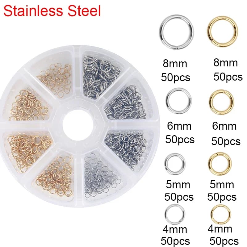 Chiusure a moschettone in acciaio inossidabile Anelli di salto aperti Tappi di perline a crimpare per braccialetti fai da te Collana Forniture Kit per creazione di gioielli Set 2035