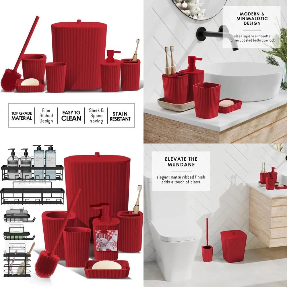 Set di accessori da bagno natalizi da 11 pezzi con contenitore per doccia, scopino per WC, cestino della spazzatura e dispenser di sapone