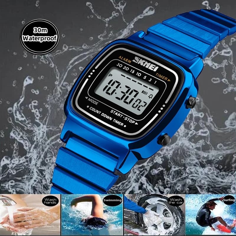 Women's wrist watches, Luxury Brand, Stainless Steel Strap, Fashion, Waterproof, Digital Chronograph