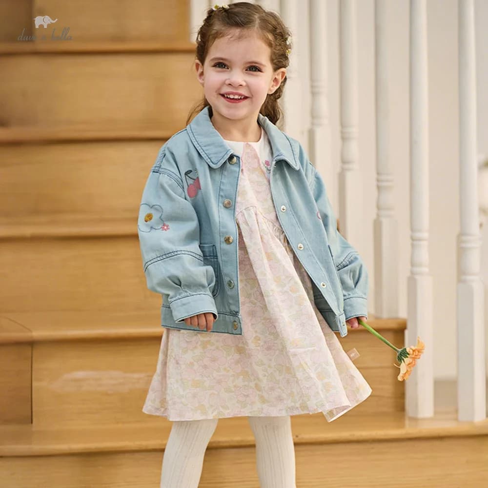 Dave Bella Giacca di jeans per bambini Autunno Primavera Ragazza Manica lunga Cappotto da cowboy Moda bambino Capispalla casual Abbigliamento per bambini DB1260336