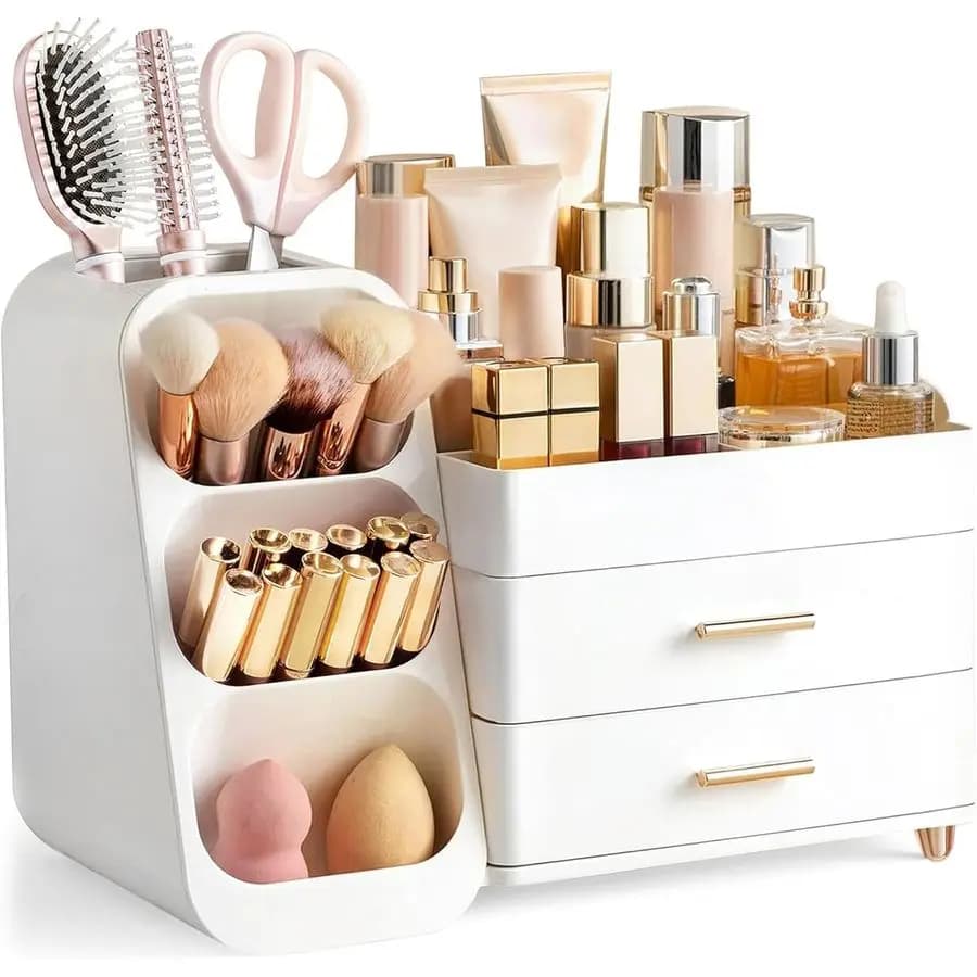 Organizer for Cheats with Brush Door, Large Plastic Container for Bathroom, Cosmetics and Skin Care Products Organizer, Easy to store for Lipsticks