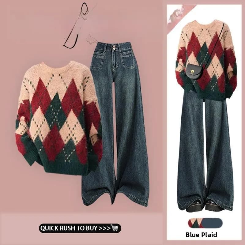 Set Cisas Aosphere: Maglione e Jeans a Vita Alta a Gamba Dritta da Donna, Collezione Autunno Inverno