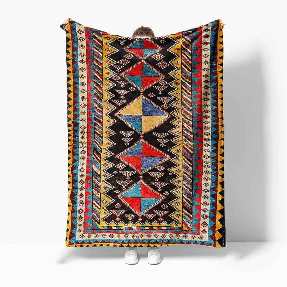 Coperta da tiro con motivo geometrico colorato, copriletto per divano letto, biancheria da letto decorativa