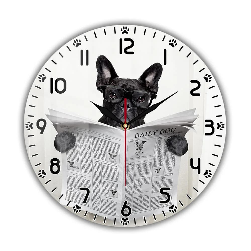 Orologio da Parete Divertente con Bulldog Francese che Legge il Giornale sul WC, Regalo per Proprietari di Animali Domestici