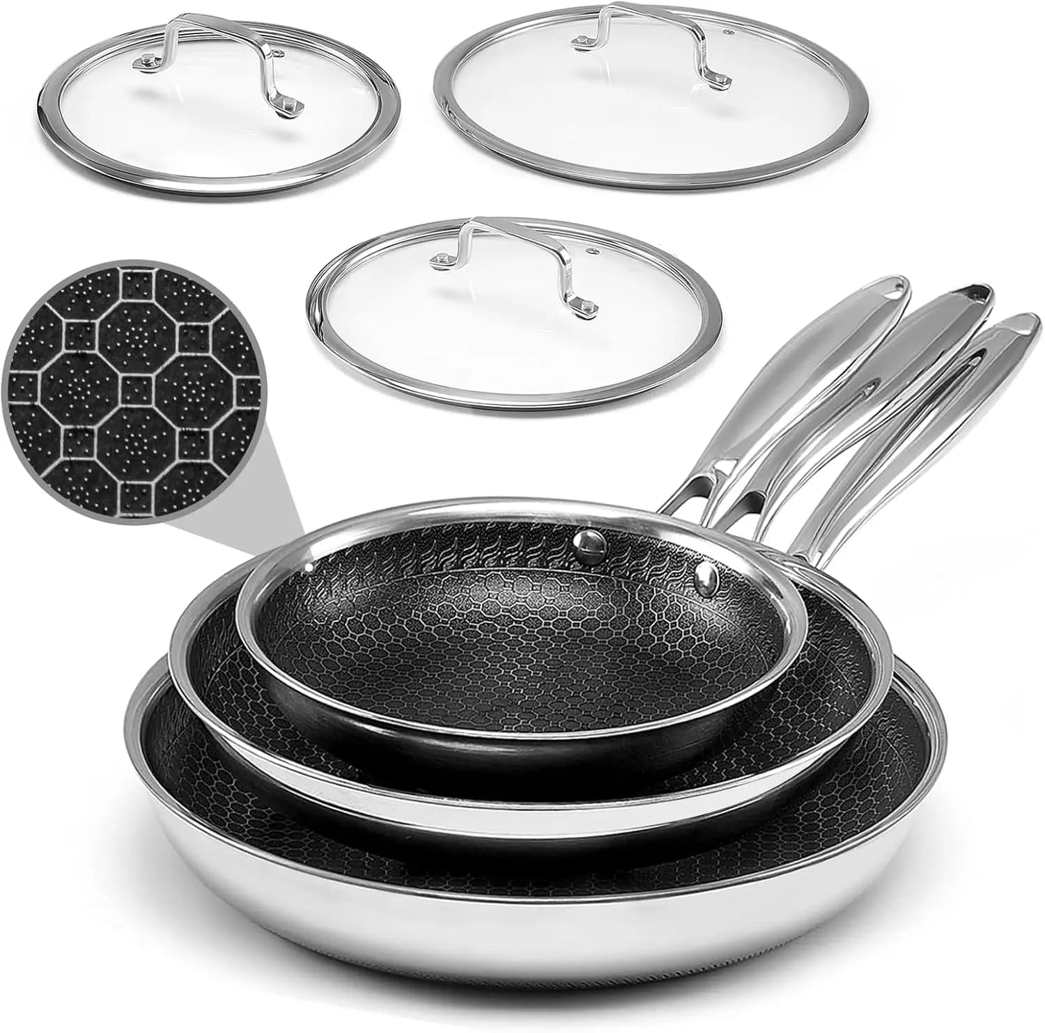 Nido d'Ape Anti-Fasteners Set with Cover, 8/10/12 Induction, Suitable for Oven