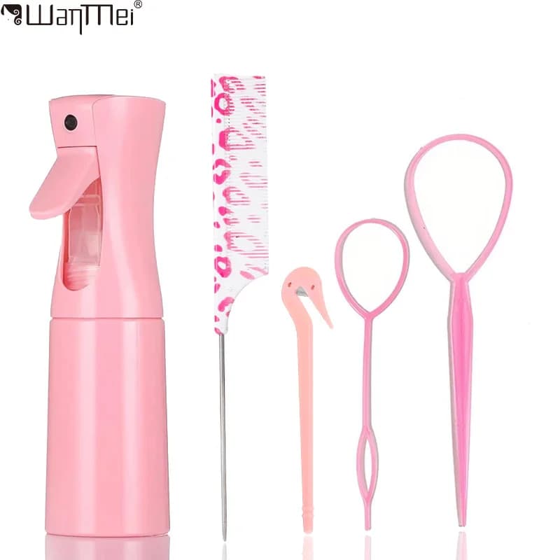 Hair Styling Tool Set Continuous Spray Bottle Rat Tail Comb Hair Rubber Cutter Hair Loop Topsy Ponytail Maker Hair Braiding Tool