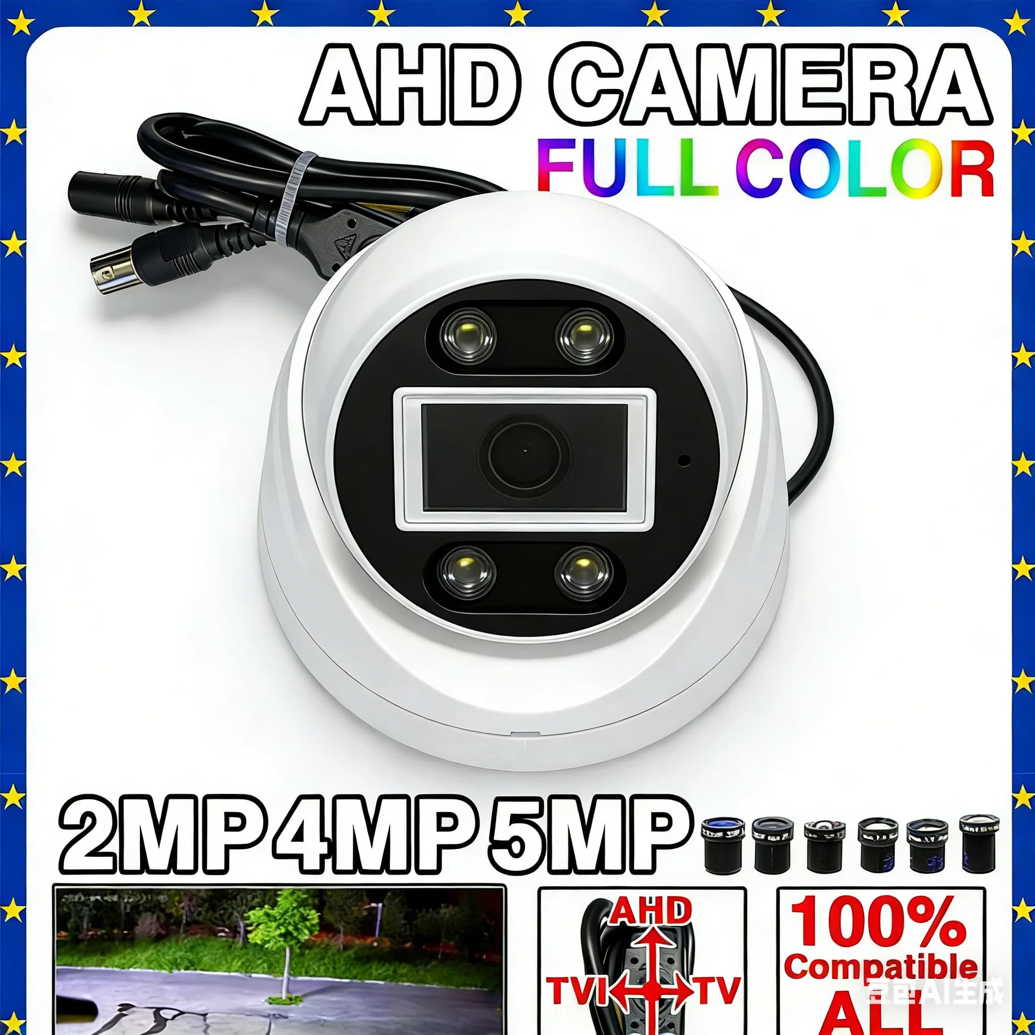 Camera Dome CCTV 4in1 CVBS TVI CVI AHD Ultra HD 1080P Full Color 8MP 5MP 4MP Plug and Play with Automatic Interior Lighting