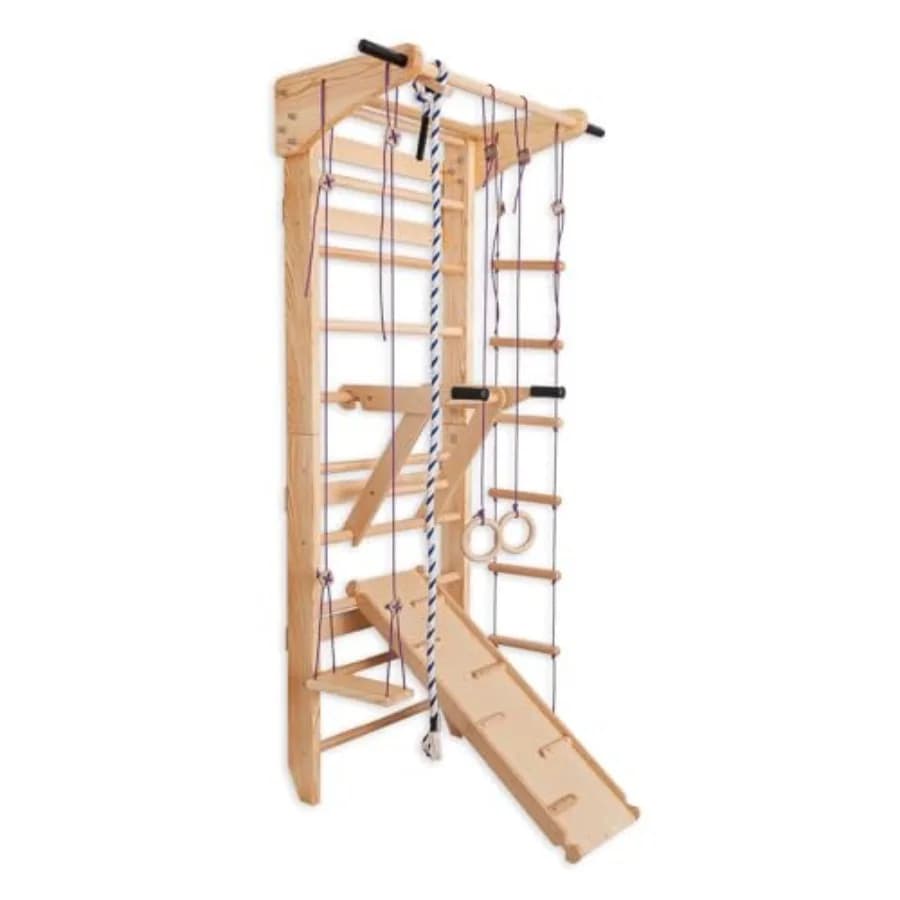 Swedish Ladder Wall Bars with Pull-Up Bar for and Adults Wooden Stall Bars Home Gym with Gymnastic Rings, Slide, Swing, Climbin
