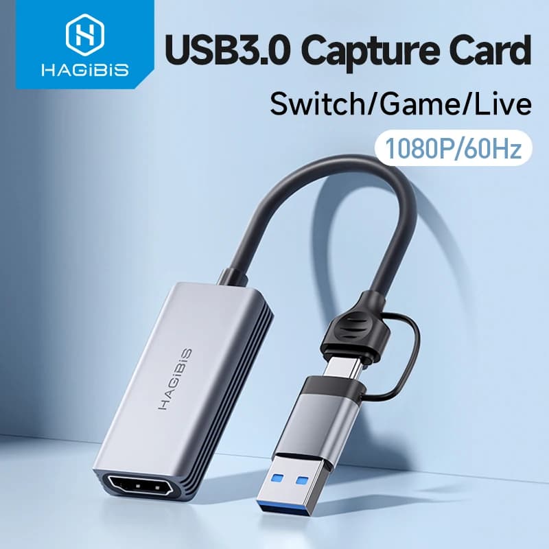 Hagibis USB 3.0 Video Capture Card Compatible with HDMI with USB/Tipo-c Game Grabber Record ms2130 for Xbox Switch PS4/5 Live Transmission