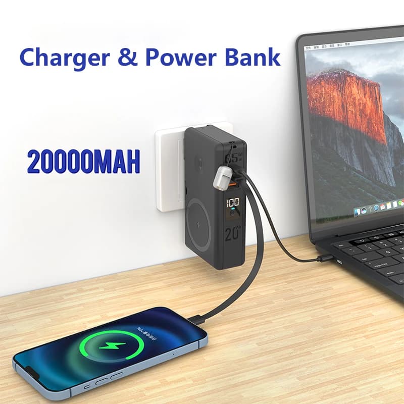 Caricabatterie GaN 6 in 1 con Power Bank Magnetico Wireless PD65W a Ricarica Rapida per iPhone 17/16, iWatch, Samsung, Laptop, 20000mAh