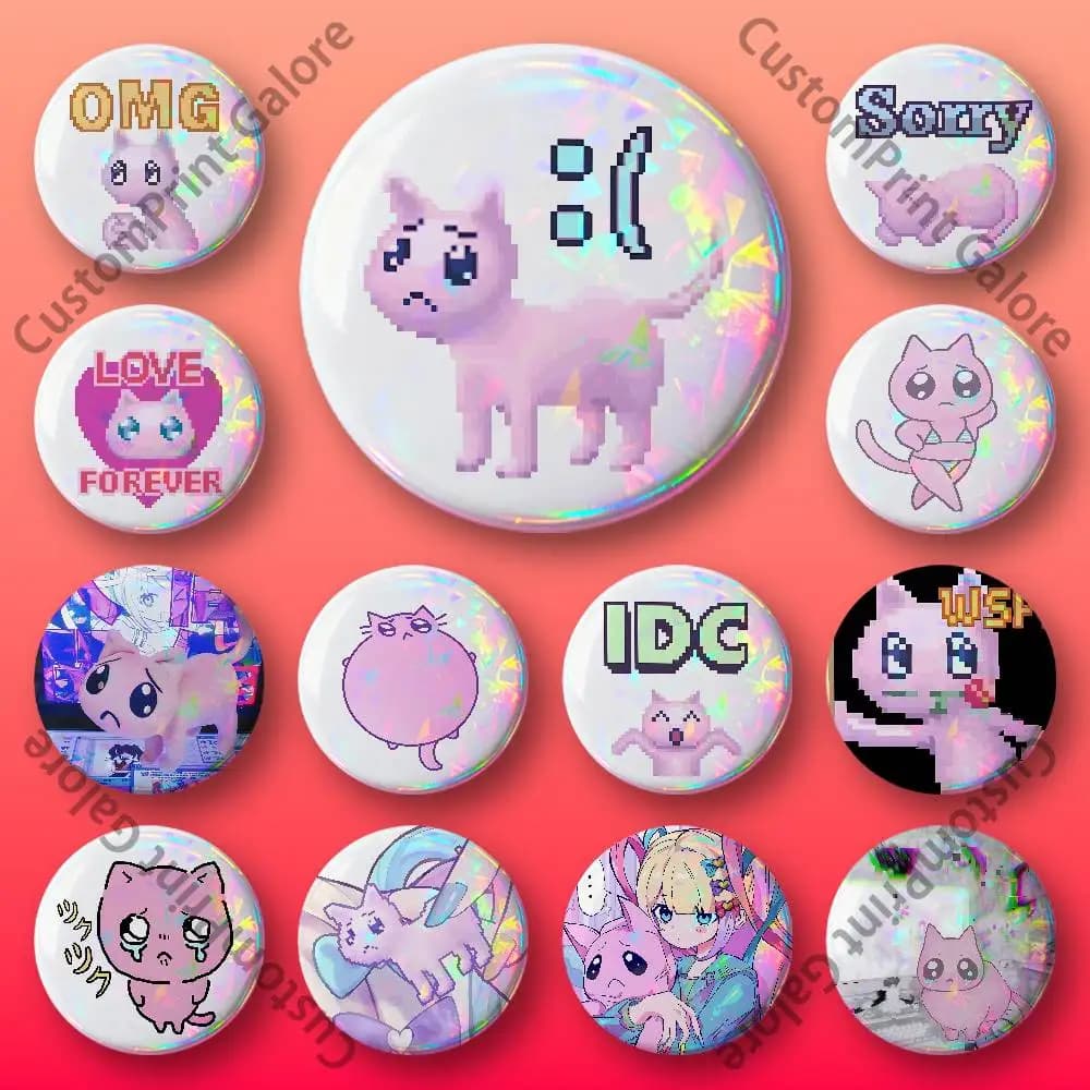 P-chan Cat Game Needy Streamer Badge Personalizzati Rotondi 75 58 44 32 25 mm, Spille Smaltate per Zaino e Cappello, Accessori, Giocattoli, Regali