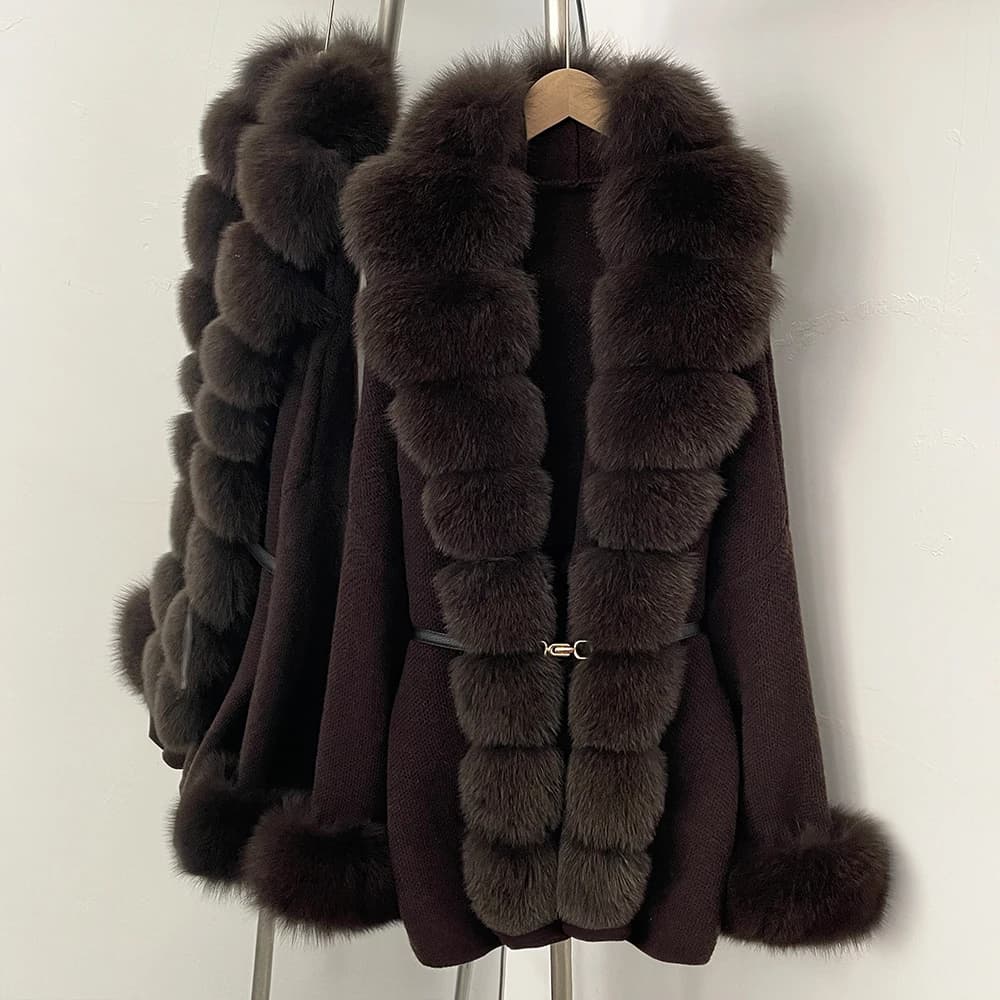 Cardigan in Vera Women's Fox Film, Jacket with Long Sleeved Fur, Coat Sweater, Women's Clothing Maid Maid
