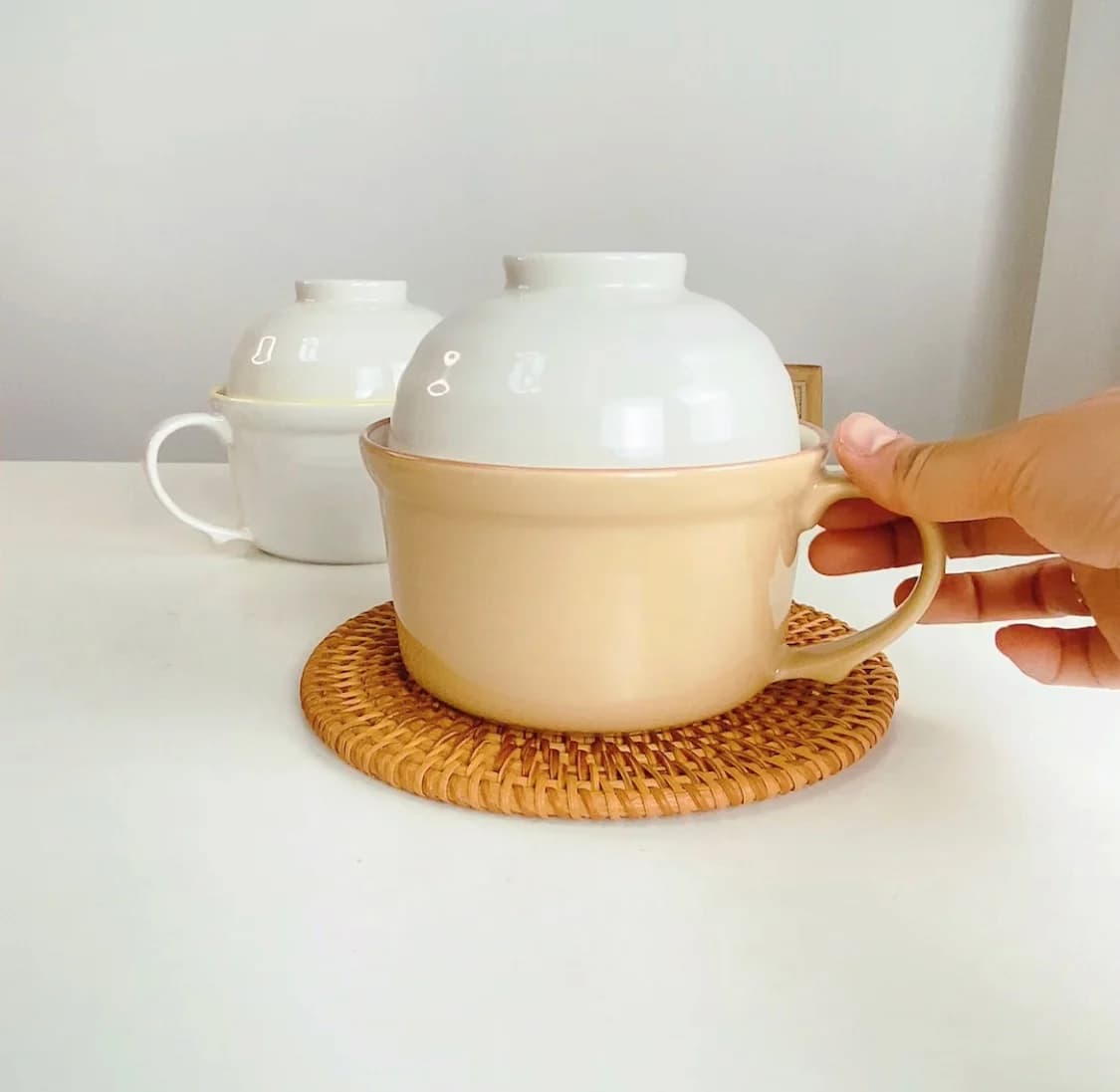 Ciotola in Ceramica Stile Giapponese con Coperchio per Lavoratori d'Ufficio, Contenitore per Pranzo Adatto al Microonde, Design con Manico, Ciotola per Cena, Scatola per Pasti