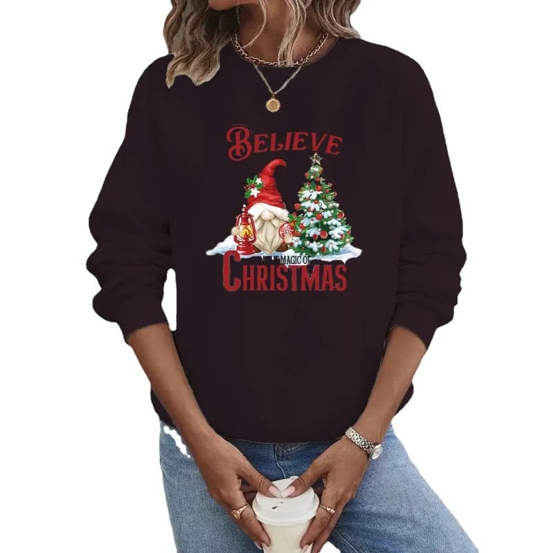 Felpa con cappuccio girocollo Felpa natalizia a maniche lunghe con stampa albero di Babbo Natale caldo Streetwear Felpe da donna Felpe con cappuccio da donna