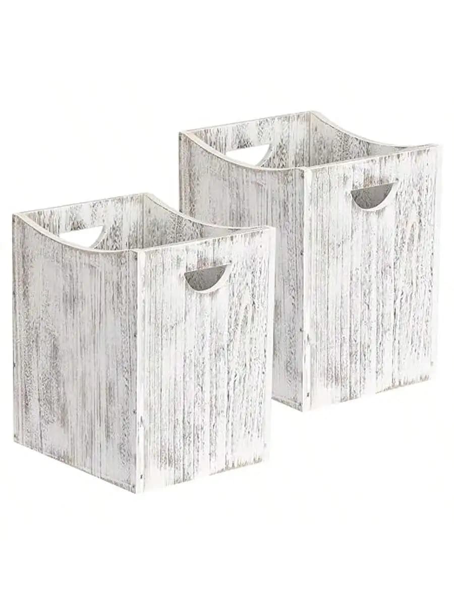 2 Packs Wooden Trash Can Rustic Waste Basket With Double Handles For Bedroom Bathroom Office