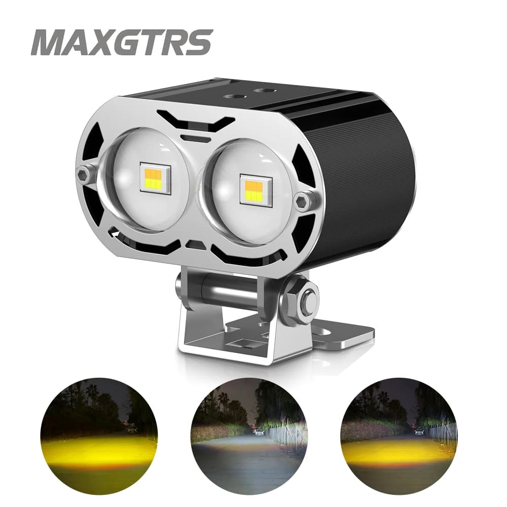 MAXGTRS DRL Faro LED Stroboscopico per Moto, Luce Ausiliaria per Veicoli Elettrici, Luce Bassa/Alta, Lente di Guida DC12-85V
