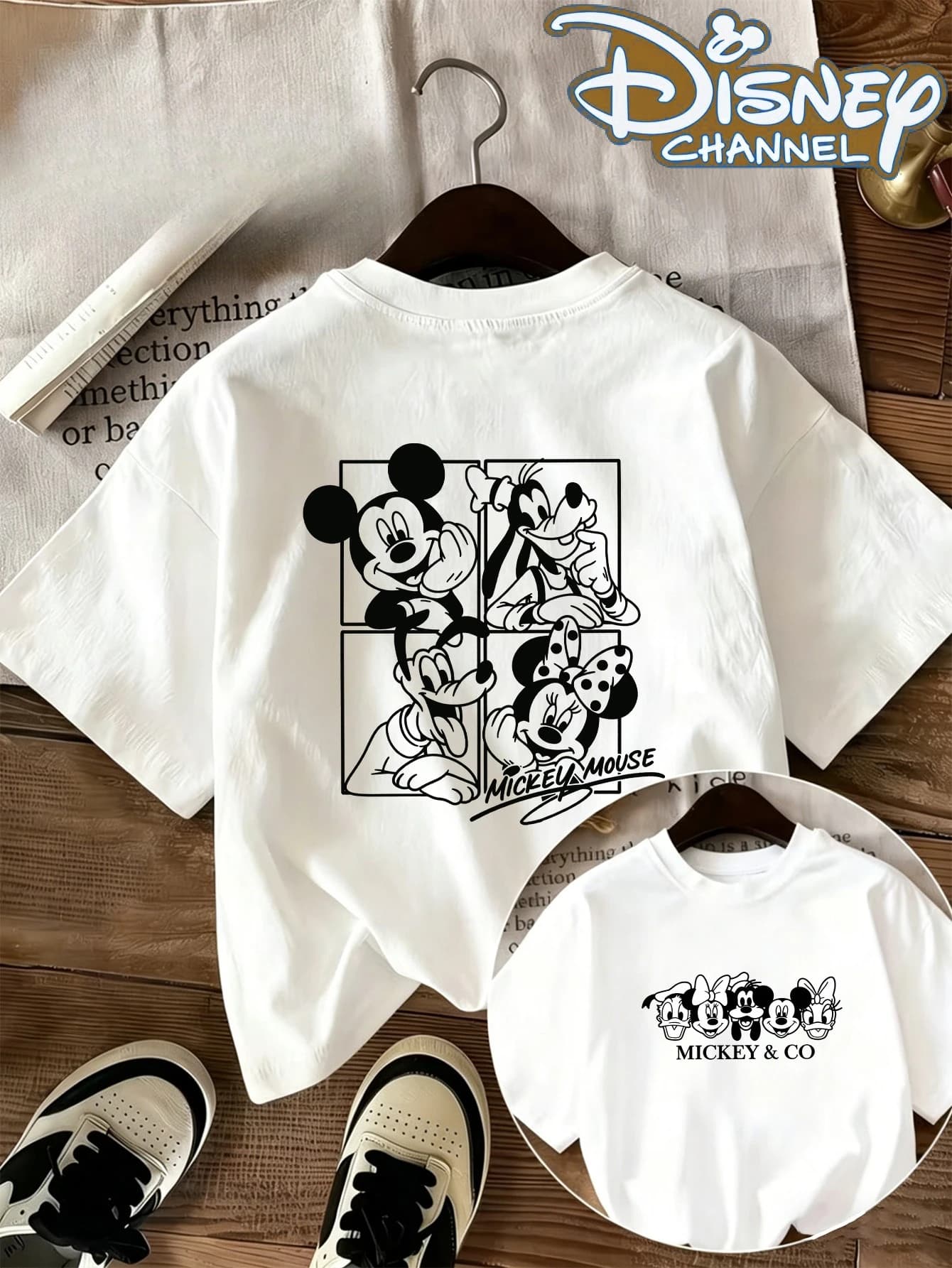 Disney Boys Summer Sports Round Neck Unisex T-shirt Mickey and Friends' Back Printed Cotton Loose Short Sleeve Top
