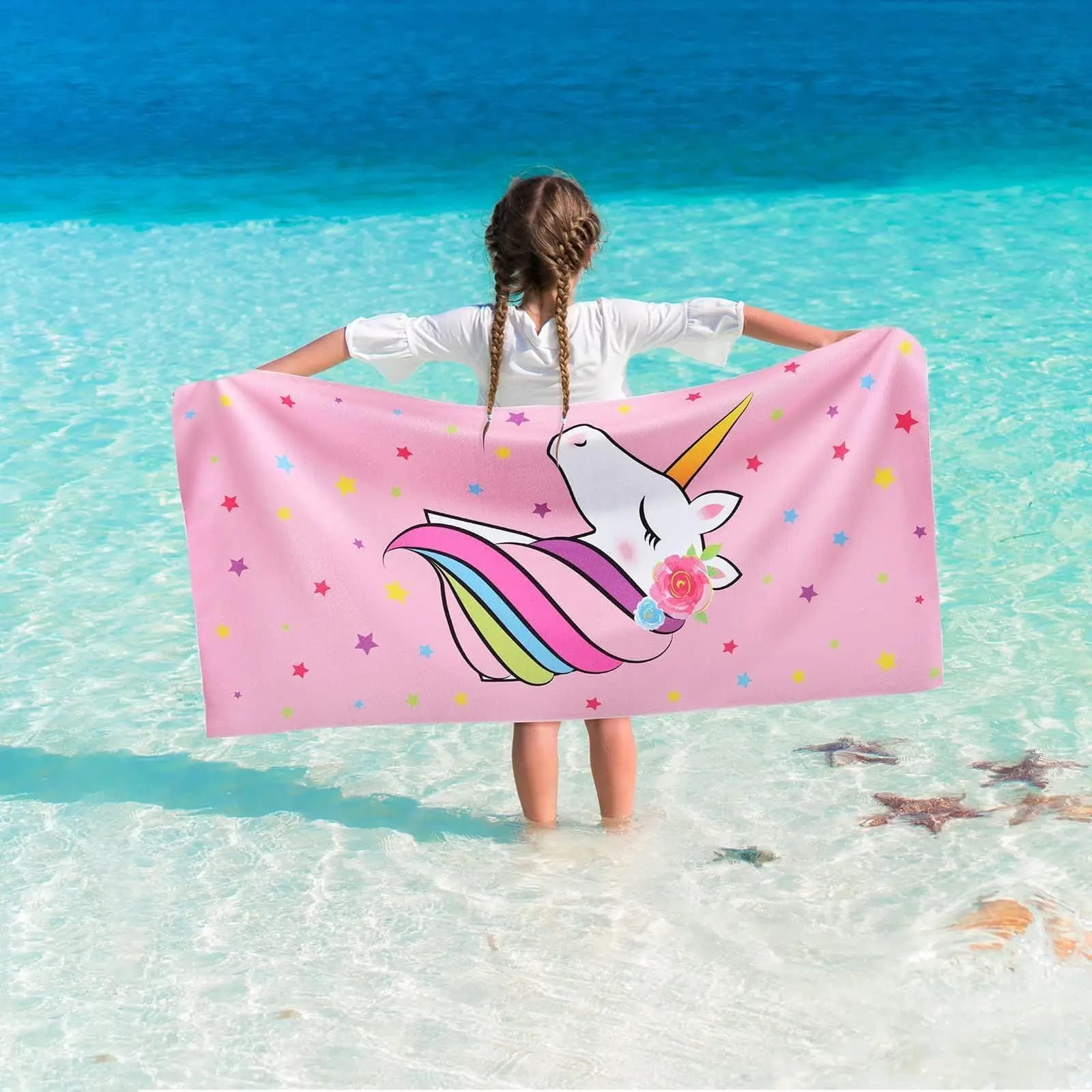 Telo Mare Gigante Rosa Unicorno per Bambine, Asciugatura Rapida in Microfibra, Leggero, Magico, per Piscina e Viaggi
