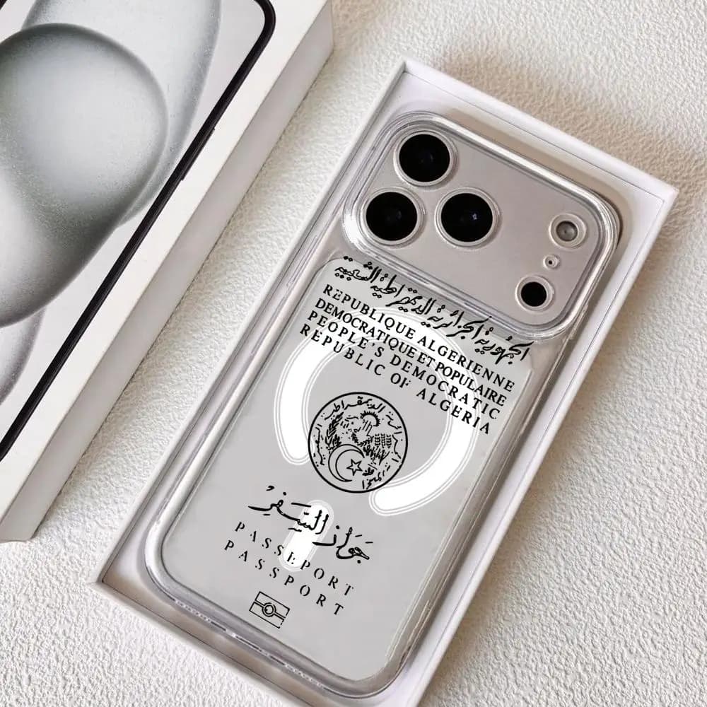Custodia per telefono Algeria Passport per iPhone 17 16 15 14 13 12 11 Pro Max Plus trasparente magnetica antiurto antigraffio