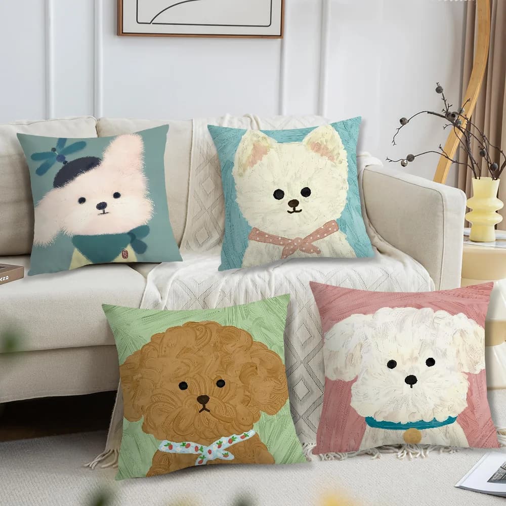 Cute cartoon art scribbled puppy dog art Comfortable soft Pillow Case for Sofa Living Room Home office Decor Protective Covers