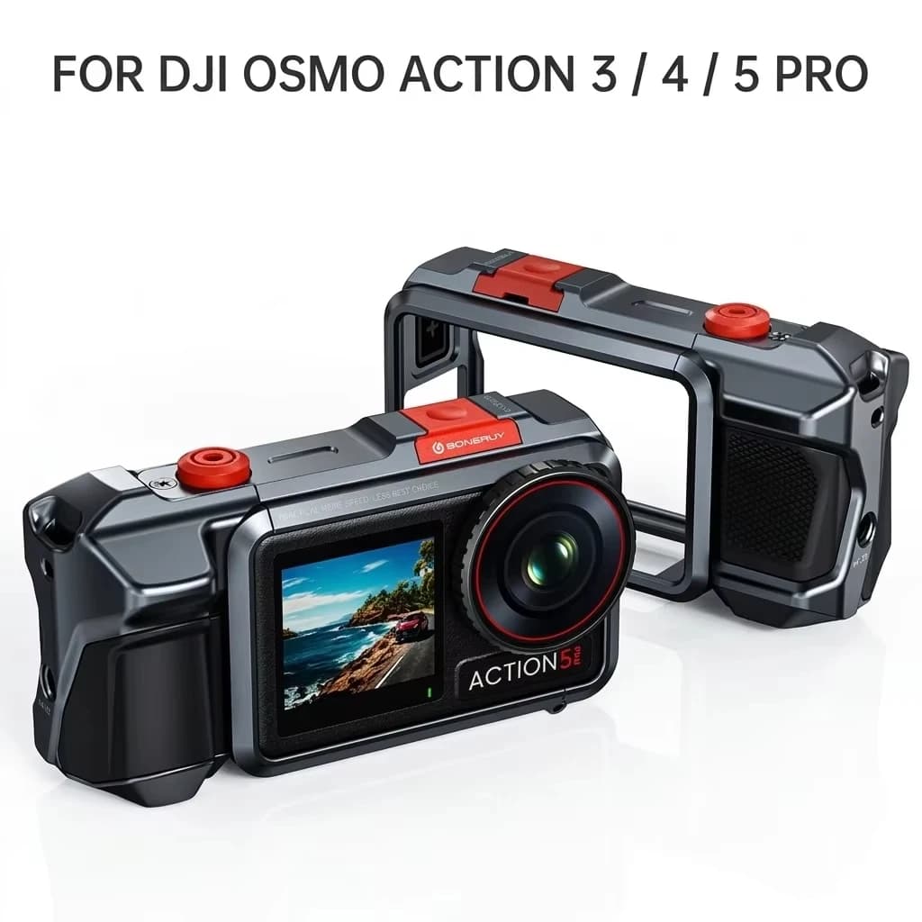 Metal cage for camera DJI Osmo Action 3/4/5 Pro, aluminum alloy protective frame with handle for Vlogging and road shooting