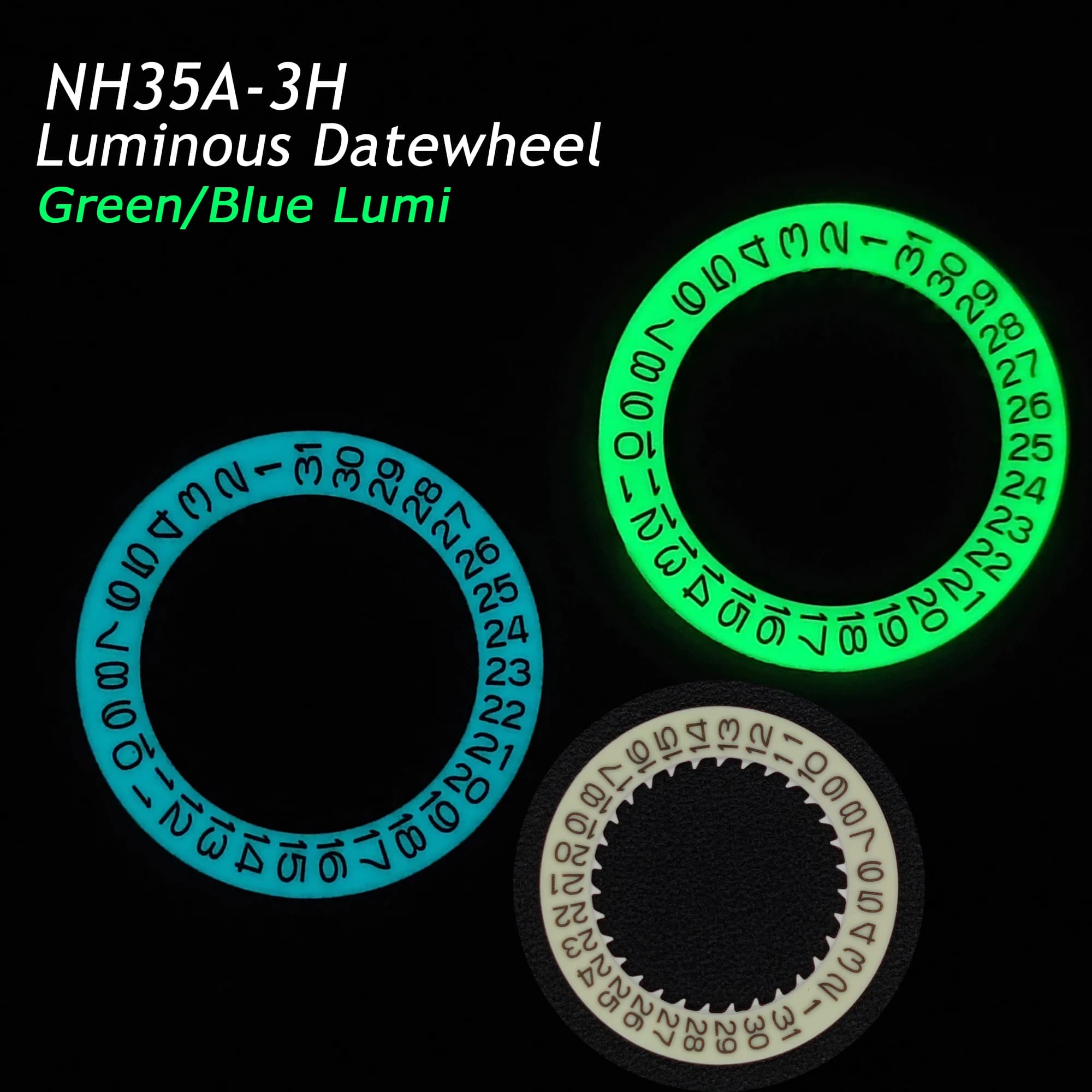 NH35 Luminoso Bianco Data-Ruota 3H Modificato NH35A NH34 Movimento Disco Verde Blu Luminoso Disco Ruota Parti Modifica 3H Data