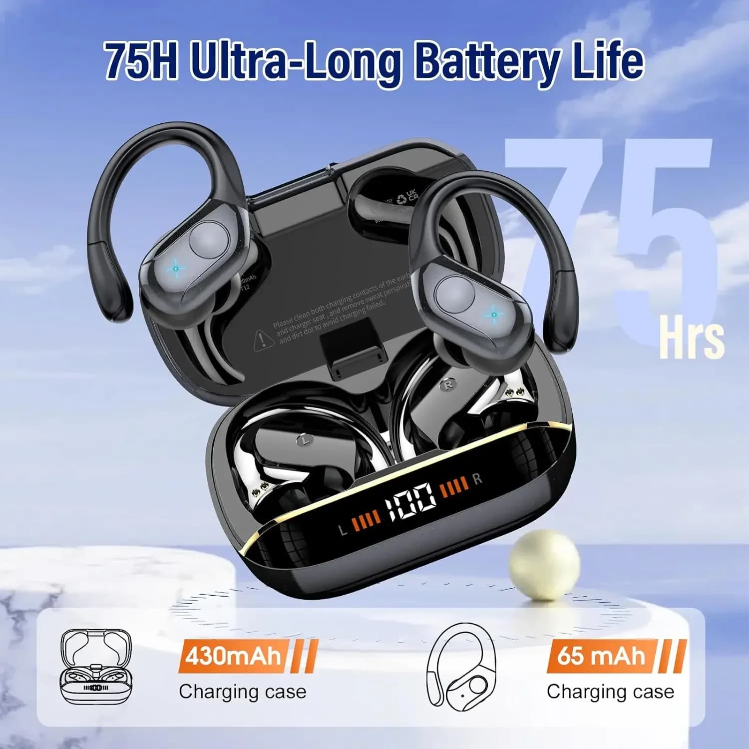 Auricolari wireless T12 originali Auricolari wireless Ture Gancio per l'orecchio Sport HiFI Stereo Cuffie impermeabili Cuffie TWS con microfono ENC