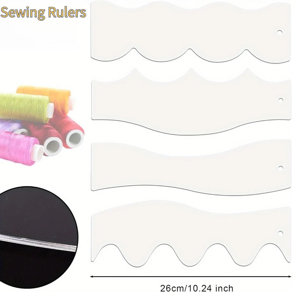 Set di 4 Righelli Ondulati in Acrilico Trasparente per Cucito, Quilting e Patchwork