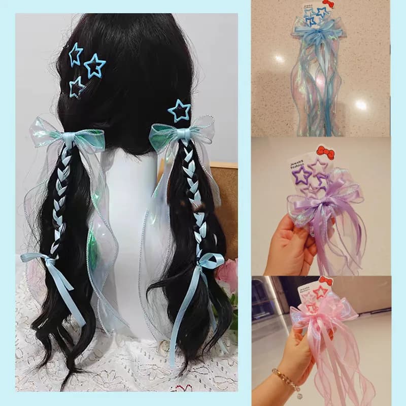 PESENAR 6PCS Star & Bow Hair Clip Set, Girls Tassel Ribbon Hair Accessories, 9 Colors Available