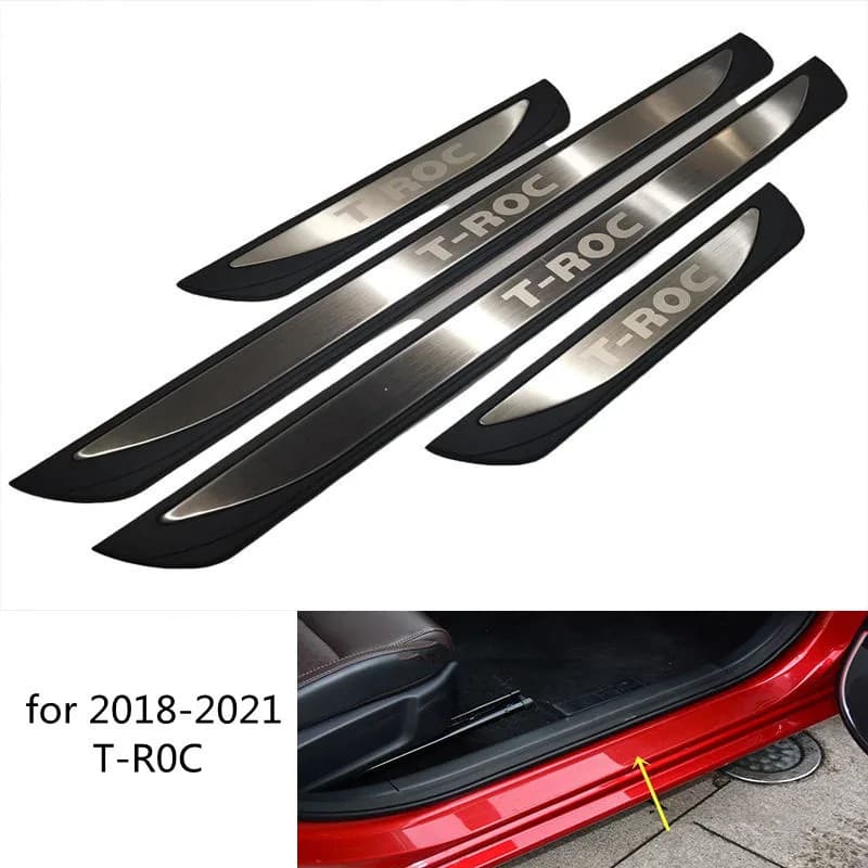 car stickers For Volkswagen T-roc 2018-2019 2020 2021 Plate Door Sill Welcome Pedal Car Accessories 4pcs/set