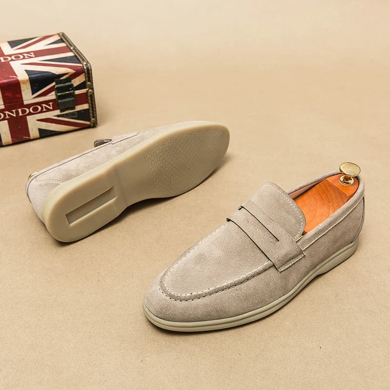 Mocassini da Uomo di Lusso in Vera Pelle, Scarpe Eleganti Beige in Pelle di Maiale Anti-Velluto, Scarpe Casual da Lavoro, Taglie Grandi
