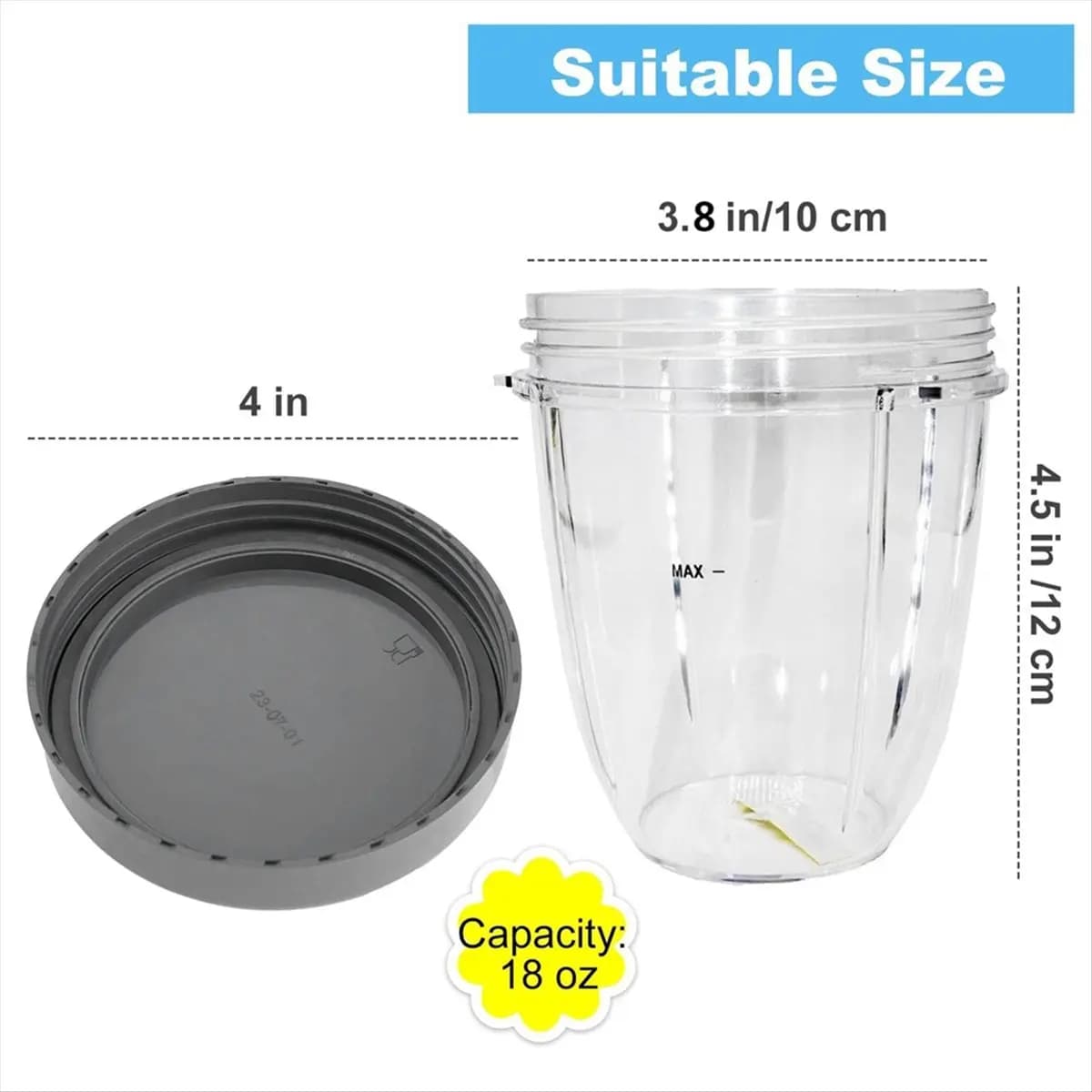 (A25M) Confezione da 2 bicchieri di ricambio da 18oz con coperchio piatto, per frullatore Nutri Bullet 600W 900W