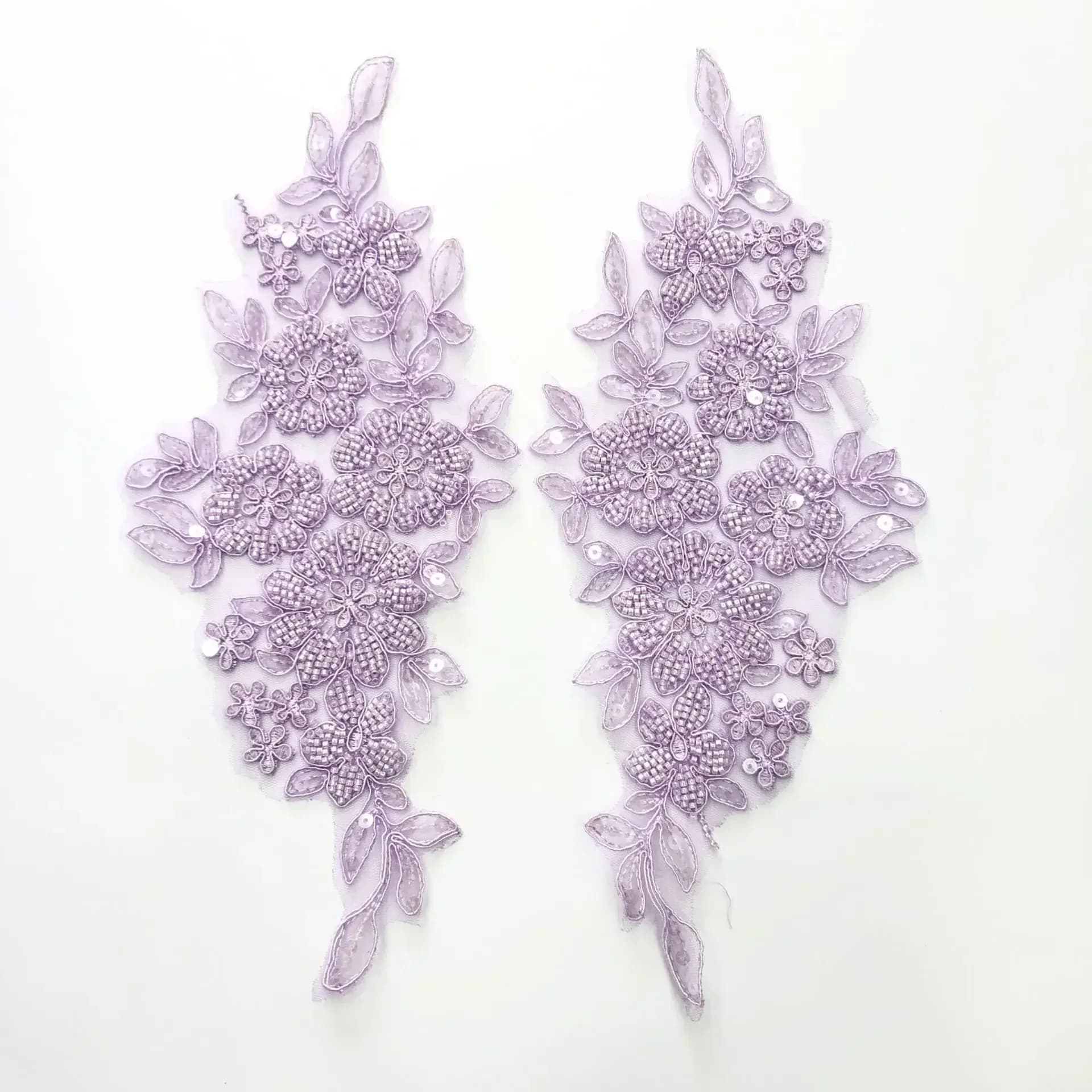 2 pz/set Applique in pizzo ricamato con perline di lusso per abiti da sposa Toppe con strass Ricamo parches ropa