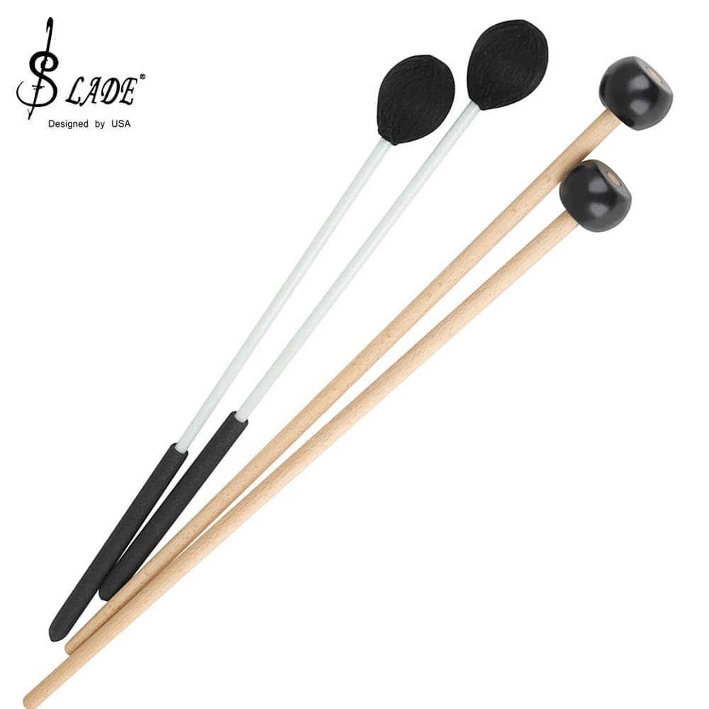 SLADE 2 paia di bacchette Marimba mazze a tamburo testa in gomma e bacchette a testa di lana parti e accessori per strumenti a percussione