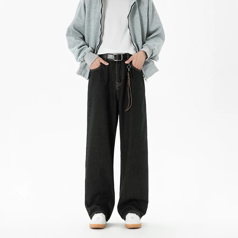 Jeans da Uomo Stile High Street, Tinta Unita, Casual, Drappeggiati, Gamba Larga Dritta, Versatili, Comodi