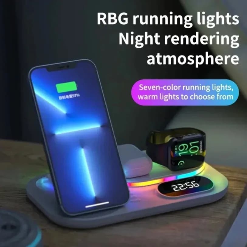 4-in-1 Wireless Charging Station Charger Stand for iPhone 17 16 15 14 13 12 Pro Max iWatch 1110 Airpods6 4 with Night Light